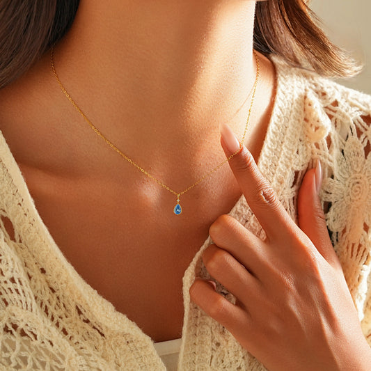 Teardrop Blue Topaz Pendant Necklace – December Birthstone