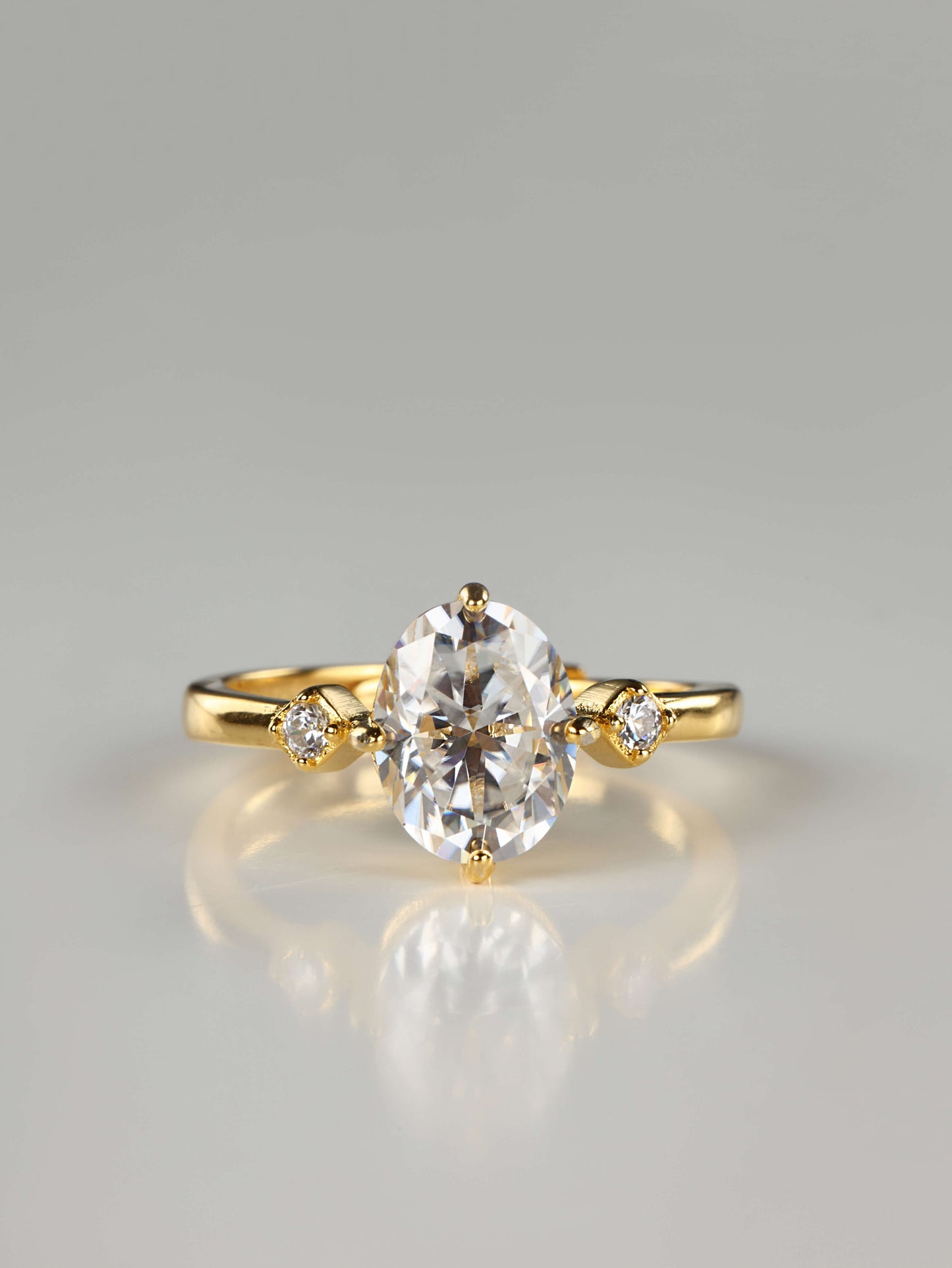 2ct oval moissanite three stone ring in 925 sterling silver finish