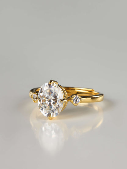 2 carat oval cut moissanite ring with side stones 18ct gold plated finish