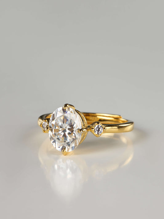 2 carat oval cut moissanite ring with side stones 18ct gold plated finish