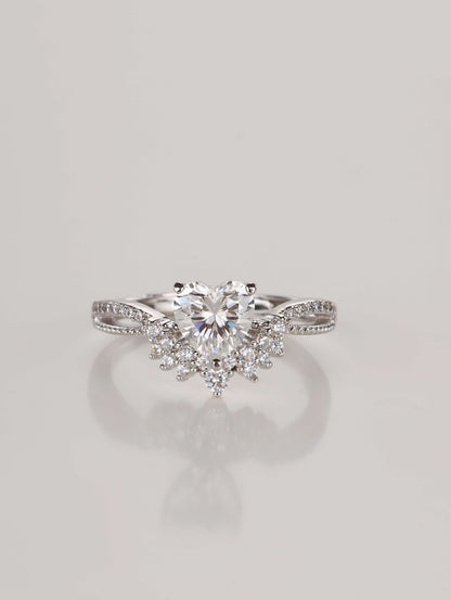 1ct heart shaped moissanite ring with side stones on 925 sterling silver band