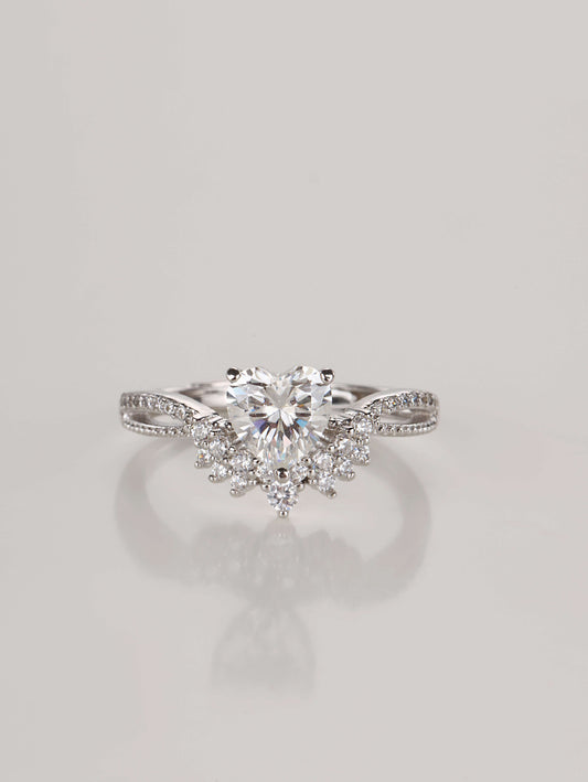 1ct heart shaped moissanite ring with side stones on 925 sterling silver band