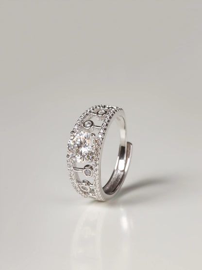 vintage art deco filigree lace ring with round brilliant moissanite stone
