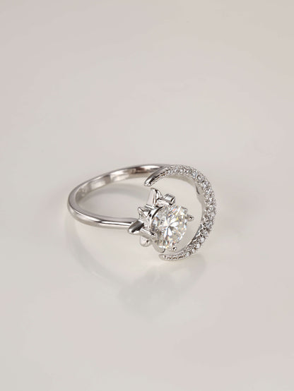 Celestial Moon & Star: 0.5ct & 1ct Moissanite Ring
