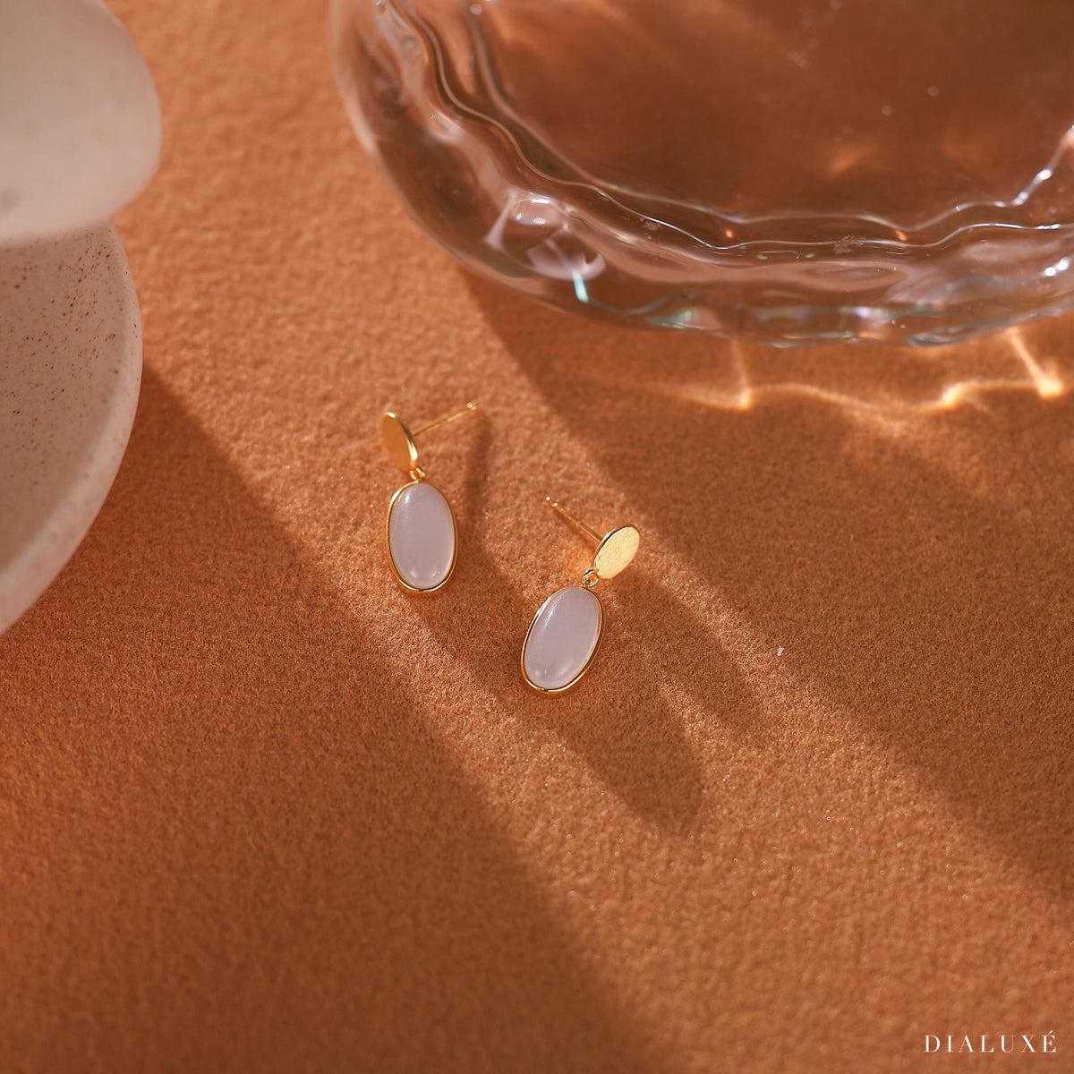Gold Light Blue Crystal Drop Earrings: Sterling Silver Dangle