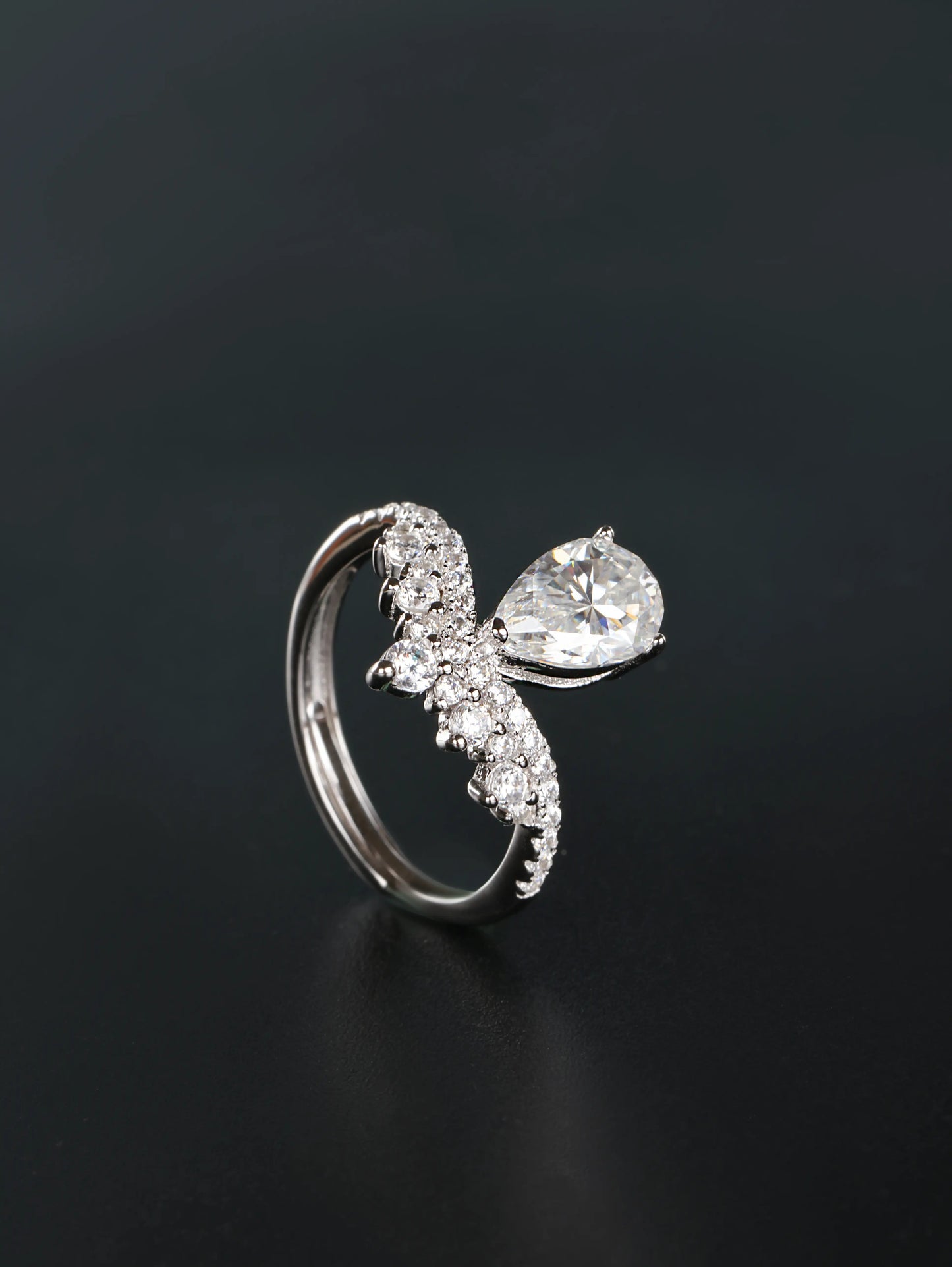 Royal Pear Cut Tiara Crown Ring: 1.5ct Pear Moissanite Vintage Band