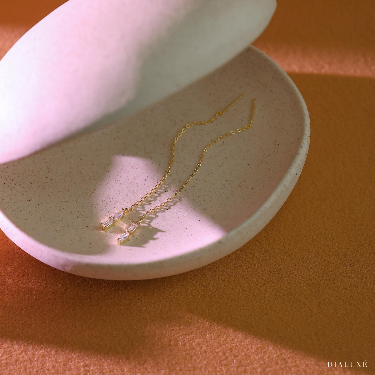 Gold Threader Earrings: Sterling Silver Dangle Chain, CZ Diamond