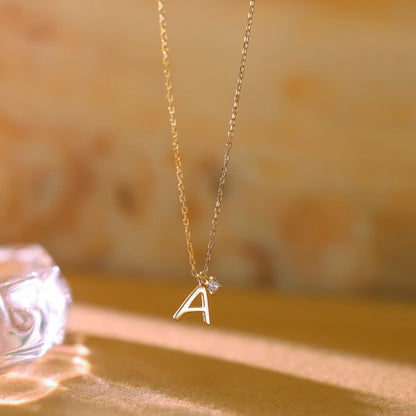 Dialuxé Diamond Initial Pendant Necklace – Personalized Letter (A-Z) in 14k Gold Vermeil. Delicate gold chain with crystal and letter charm