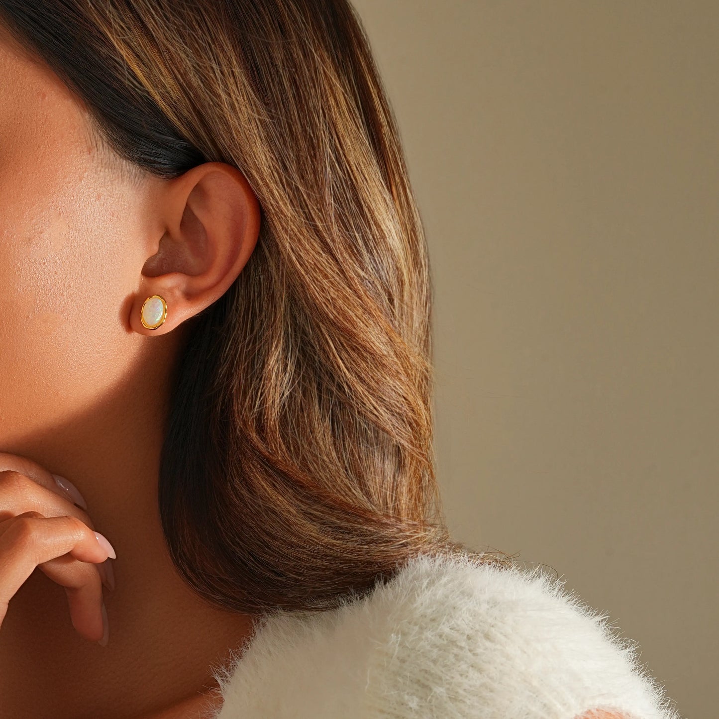 Oval White Opal Stud Earrings – October Birthstone
