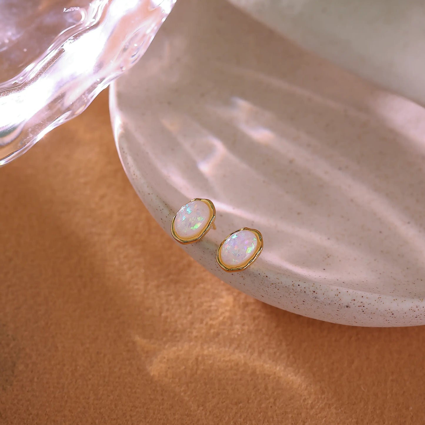 Oval White Opal Stud Earrings – October Birthstone