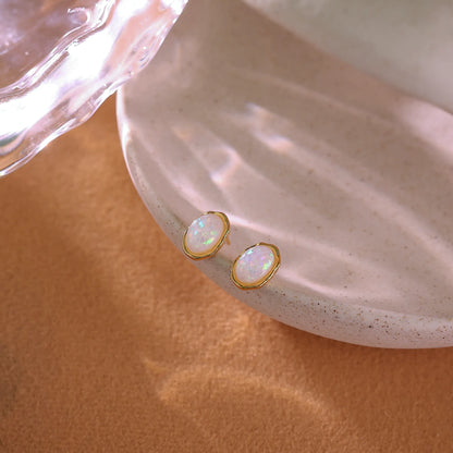 Oval White Opal Stud Earrings – October Birthstone