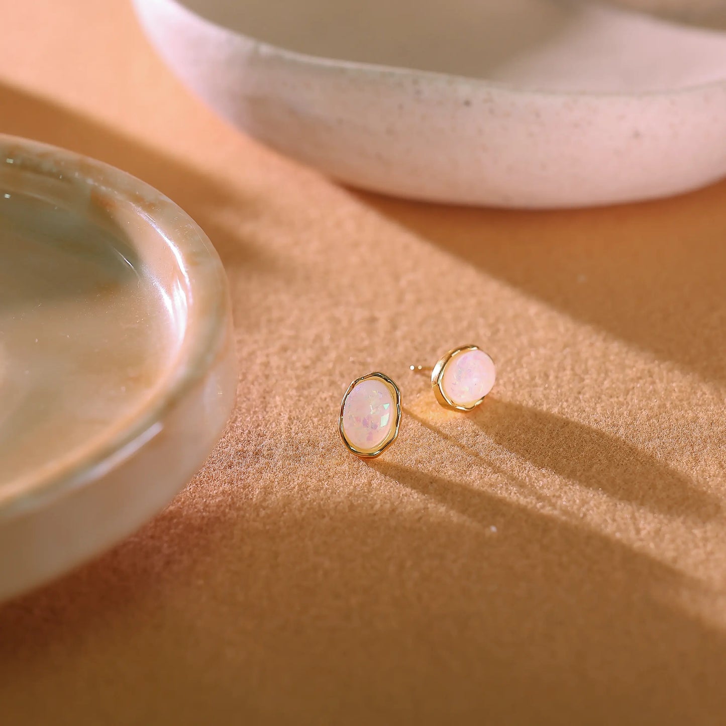 Oval White Opal Stud Earrings – October Birthstone
