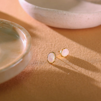 Oval White Opal Stud Earrings – October Birthstone