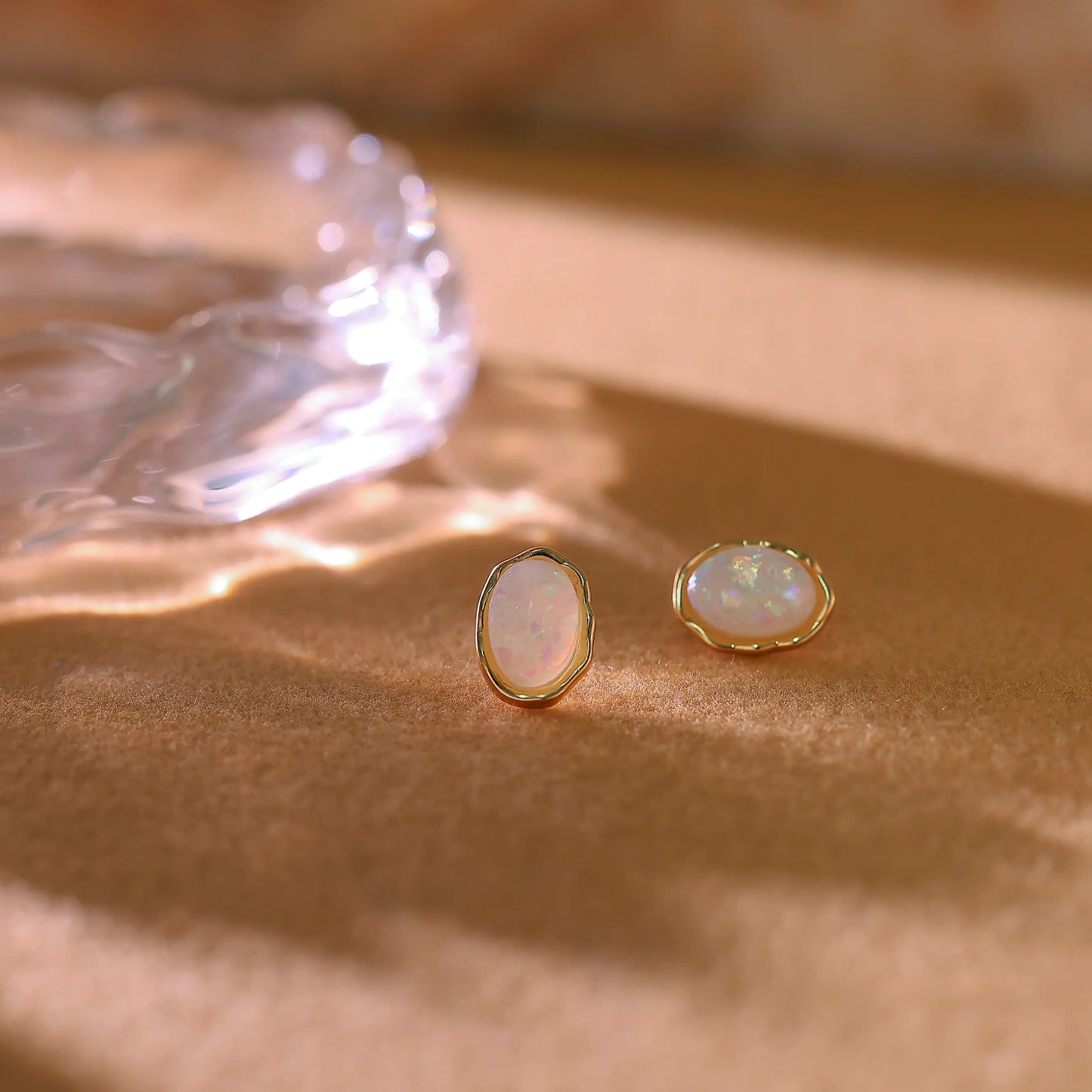 Oval White Opal Stud Earrings – October Birthstone