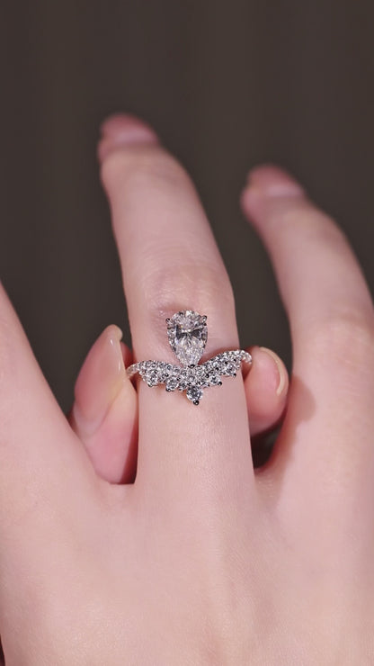Royal Pear Cut Tiara Crown Ring: 1.5ct Pear Moissanite Vintage Band