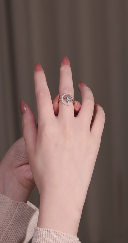 Celestial Moon & Star: 0.5ct & 1ct Moissanite Ring
