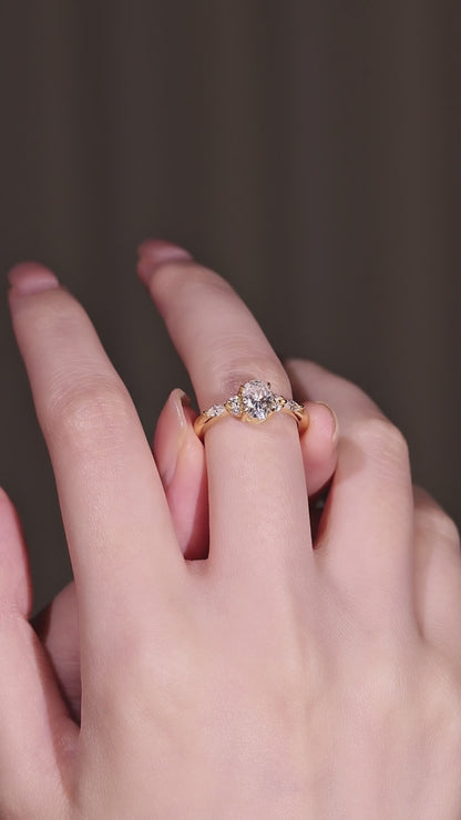 Vintage Inspired Moissanite Cluster Ring: 1ct Oval Band